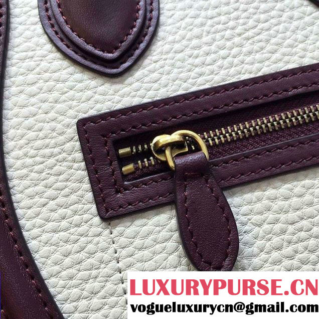 Celine Luggage Nano Tote Bag in Original Leather Burgundy/Grained White/Crinkle Pink 2016