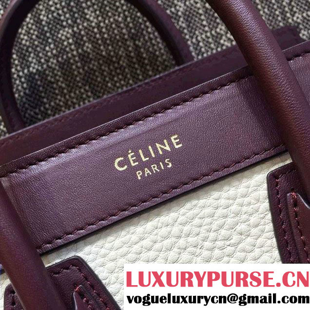 Celine Luggage Nano Tote Bag in Original Leather Burgundy/Grained White/Crinkle Pink 2016