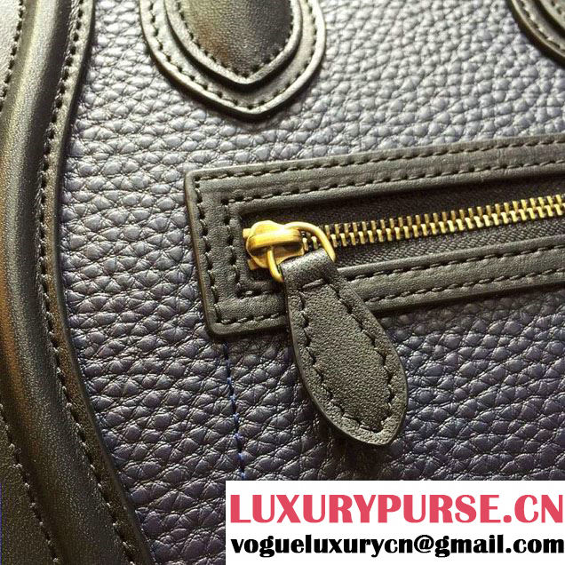 Celine Luggage Nano Tote Bag in Original Leather Black/Grained Nay Blue/Crinkle Red 2016