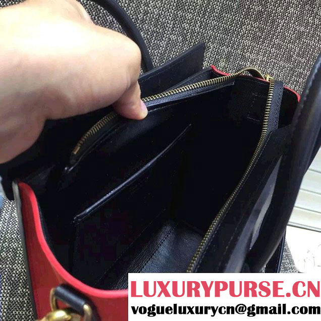 Celine Luggage Nano Tote Bag in Original Leather Black/Grained Nay Blue/Crinkle Red 2016