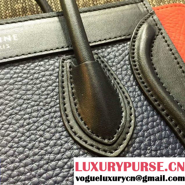 Celine Luggage Nano Tote Bag in Original Leather Black/Grained Nay Blue/Crinkle Red 2016