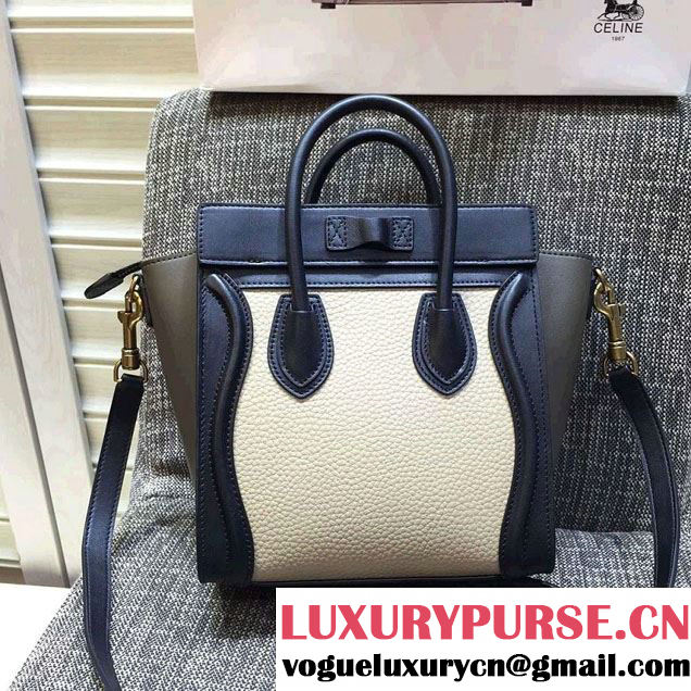 Celine Luggage Nano Tote Bag in Original Leather Black/Grained White/Etoupe 2016