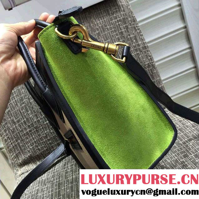 Celine Luggage Nano Tote Bag in Original Leather Black/Grained Beige/Suede Green 2016