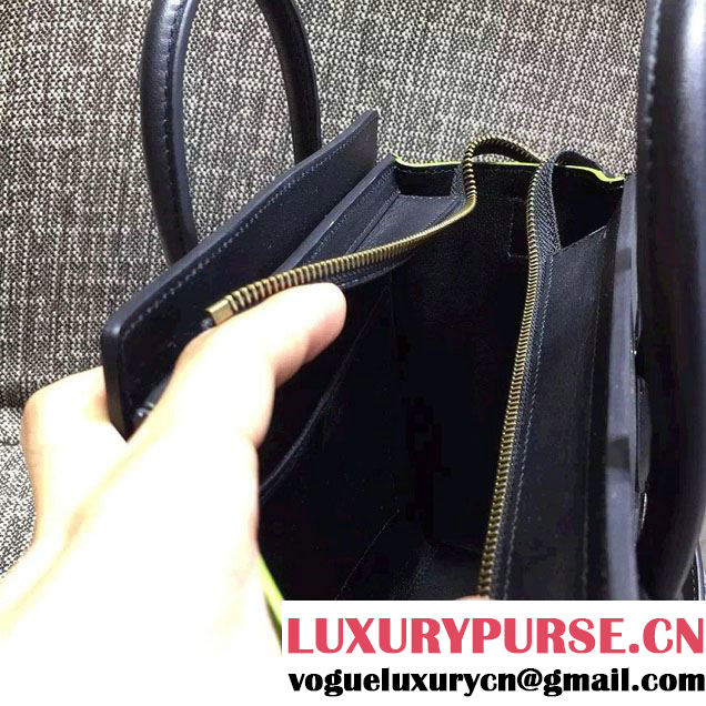 Celine Luggage Nano Tote Bag in Original Leather Black/Grained Beige/Suede Green 2016