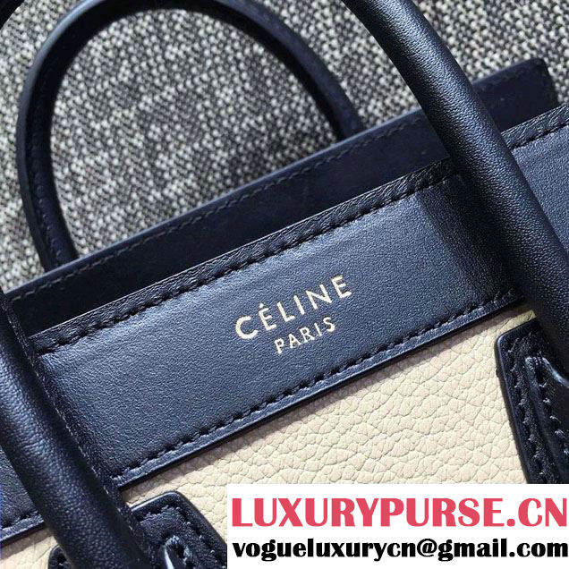 Celine Luggage Nano Tote Bag in Original Leather Black/Grained Beige/Suede Green 2016