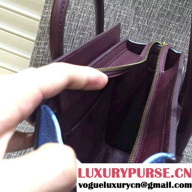 Celine Luggage Nano Tote Bag in Original Leather Burgundy/Grained White/Grained Sky Blue 2016
