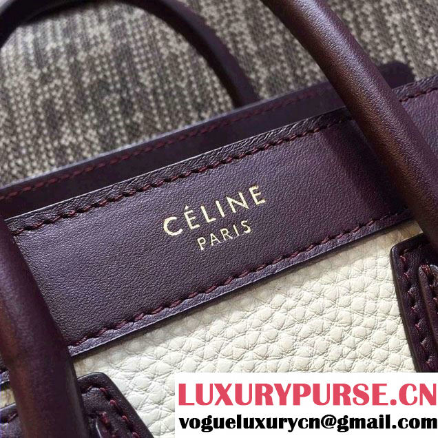 Celine Luggage Nano Tote Bag in Original Leather Burgundy/Grained White/Grained Sky Blue 2016