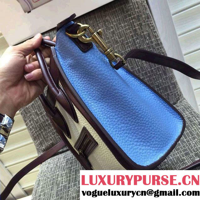 Celine Luggage Nano Tote Bag in Original Leather Burgundy/Grained White/Grained Sky Blue 2016
