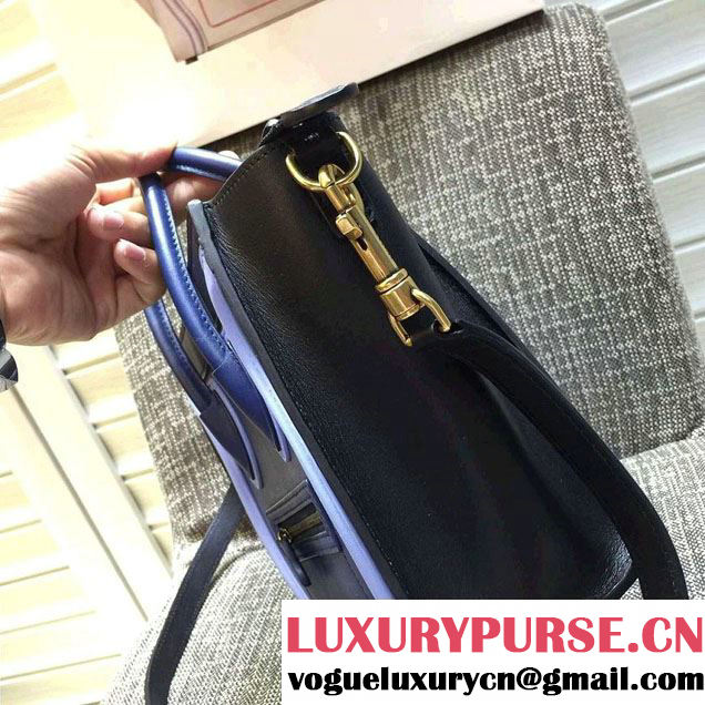 Celine Luggage Nano Tote Bag in Original Leather Black/Royal Blue/Sky Blue 2016