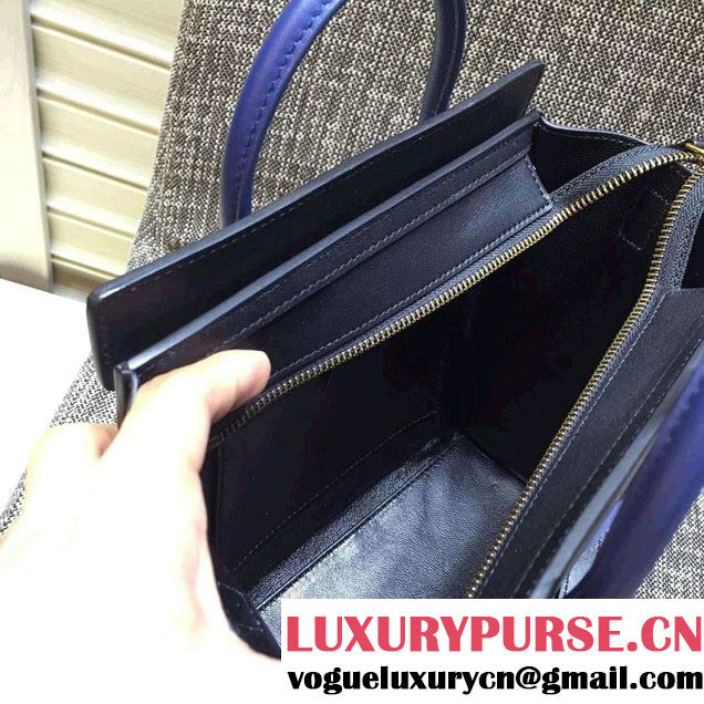 Celine Luggage Nano Tote Bag in Original Leather Black/Royal Blue/Sky Blue 2016