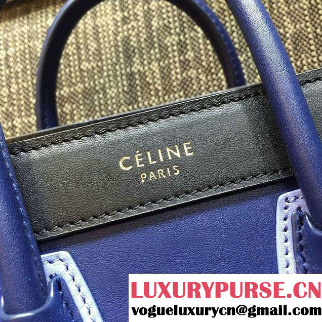 Celine Luggage Nano Tote Bag in Original Leather Black/Royal Blue/Sky Blue 2016