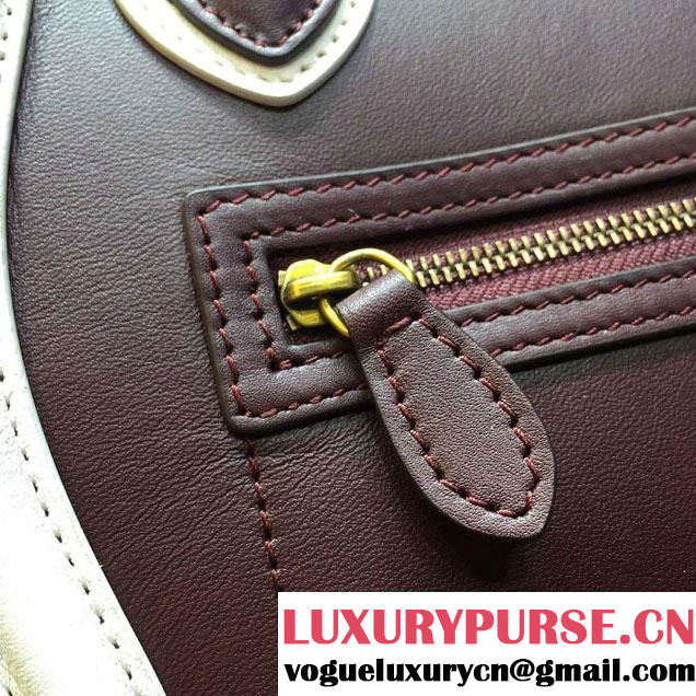 Celine Luggage Nano Tote Bag in Original Leather Black/Burgundy/White 2016