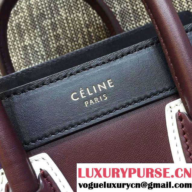 Celine Luggage Nano Tote Bag in Original Leather Black/Burgundy/White 2016