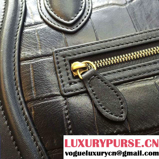 Celine Luggage Nano Tote Bag in Original Leather Black/Croco Pattern 2016