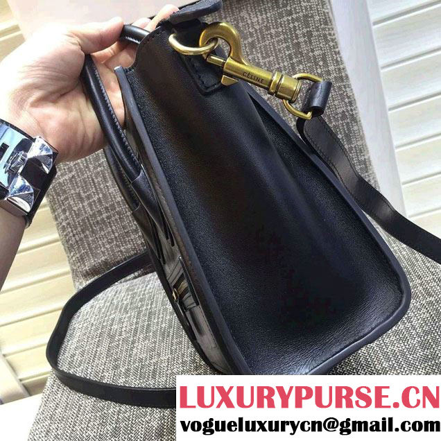 Celine Luggage Nano Tote Bag in Original Leather Black/Croco Pattern 2016