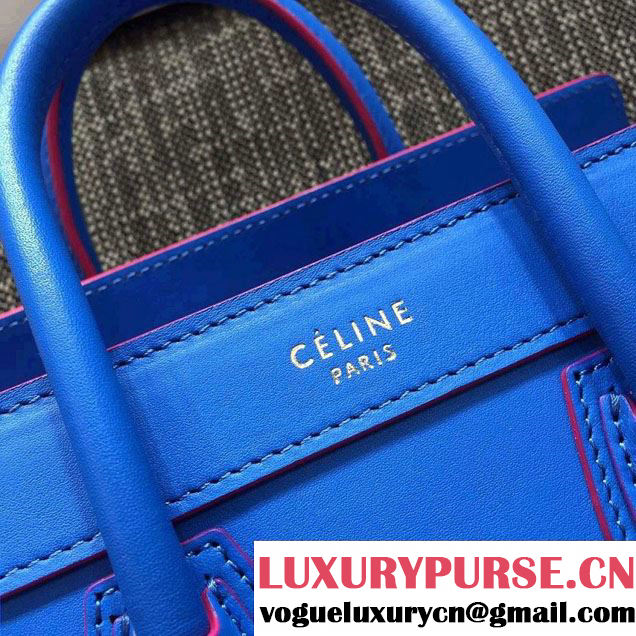 Celine Luggage Nano Tote Bag in Original Leather Electric Blue/Fushia 2016