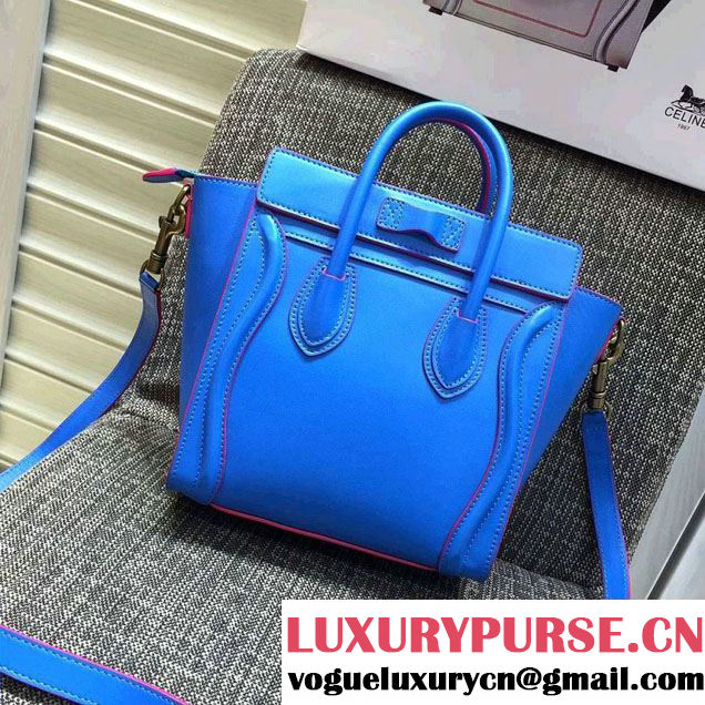 Celine Luggage Nano Tote Bag in Original Leather Electric Blue/Fushia 2016