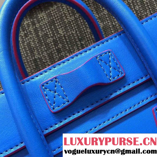 Celine Luggage Nano Tote Bag in Original Leather Electric Blue/Fushia 2016
