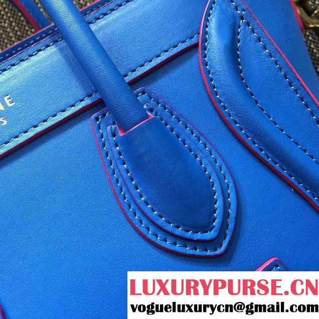 Celine Luggage Nano Tote Bag in Original Leather Electric Blue/Fushia 2016
