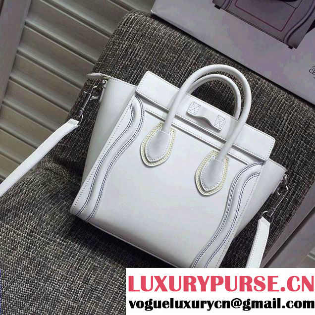 Celine Luggage Nano Tote Bag in Original Leather White/Blue/Red/Yellow 2016