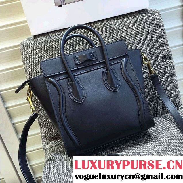 Celine Luggage Nano Tote Bag in Original Smooth Calfskin Black 2016