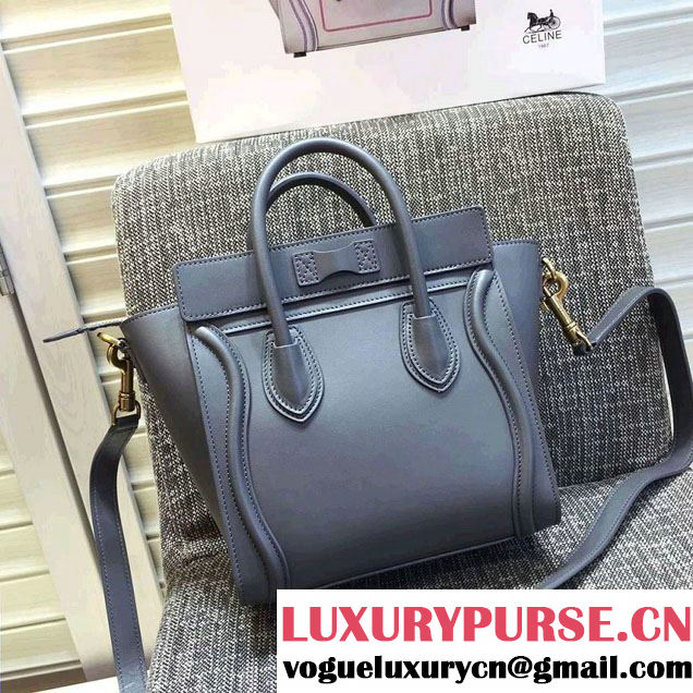 Celine Luggage Nano Tote Bag in Original Smooth Calfskin Gray 2016