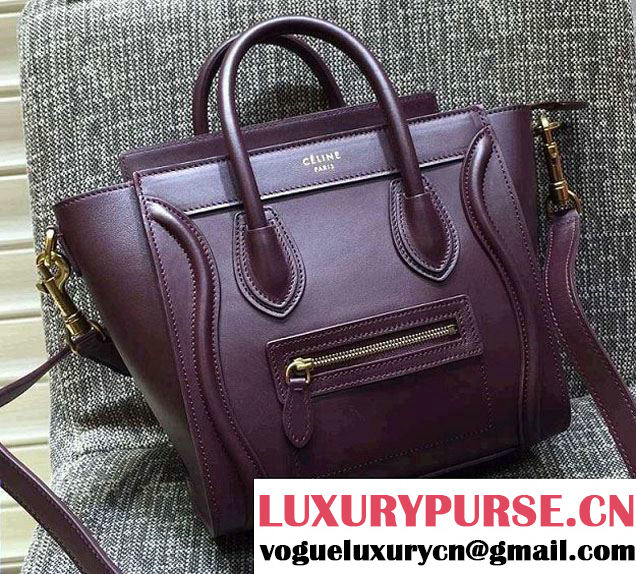 Celine Luggage Nano Tote Bag in Original Smooth Calfskin Burgundy 2016