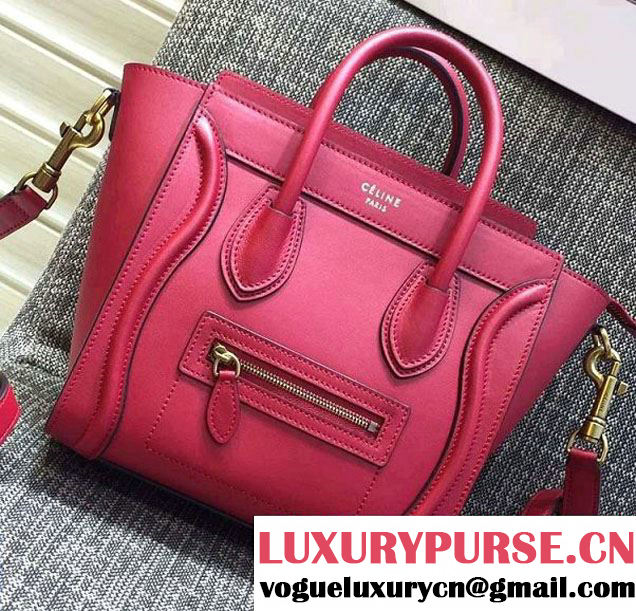 Celine Luggage Nano Tote Bag in Original Smooth Calfskin Red 2016