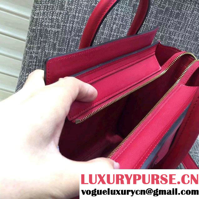 Celine Luggage Nano Tote Bag in Original Smooth Calfskin Red 2016