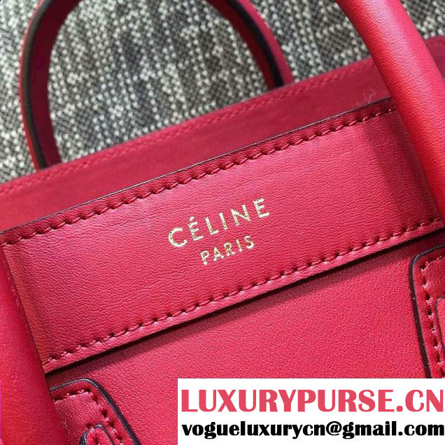 Celine Luggage Nano Tote Bag in Original Smooth Calfskin Red 2016