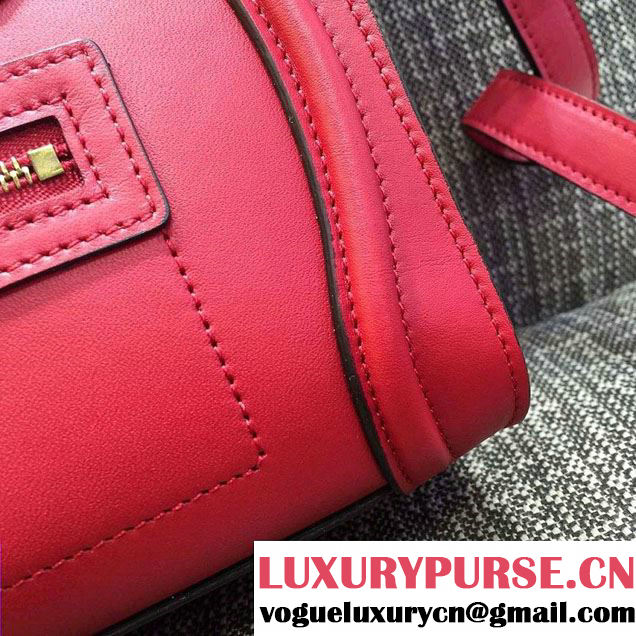 Celine Luggage Nano Tote Bag in Original Smooth Calfskin Red 2016