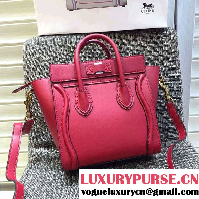 Celine Luggage Nano Tote Bag in Original Smooth Calfskin Red 2016