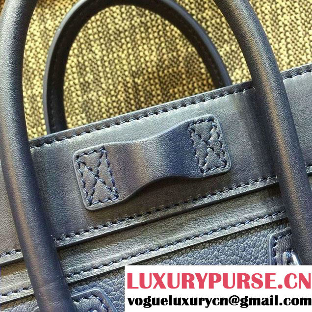 Celine Luggage Nano Tote Bag in Original Grained Leather Navy Blue 2016