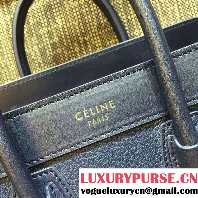 Celine Luggage Nano Tote Bag in Original Grained Leather Navy Blue 2016