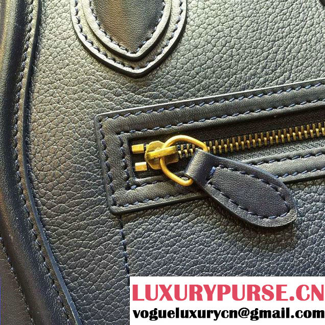 Celine Luggage Nano Tote Bag in Original Grained Leather Navy Blue 2016