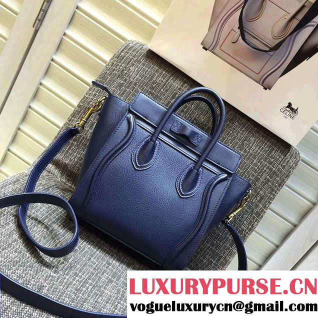 Celine Luggage Nano Tote Bag in Original Grained Leather Navy Blue 2016