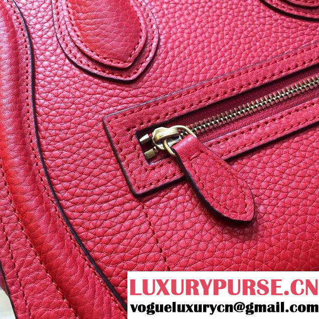 Celine Luggage Nano Tote Bag in Original Grained Leather Red/Gold 2016