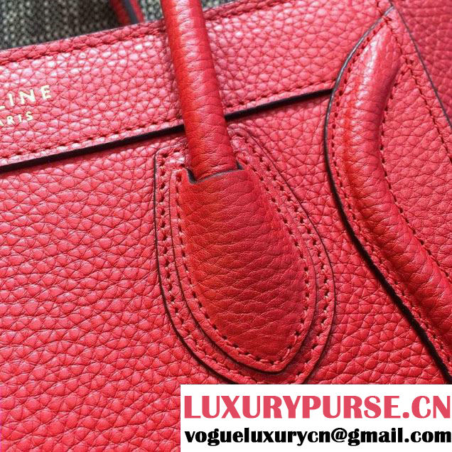 Celine Luggage Nano Tote Bag in Original Grained Leather Red/Gold 2016