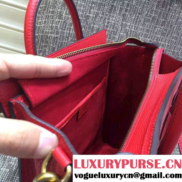 Celine Luggage Nano Tote Bag in Original Grained Leather Red/Gold 2016