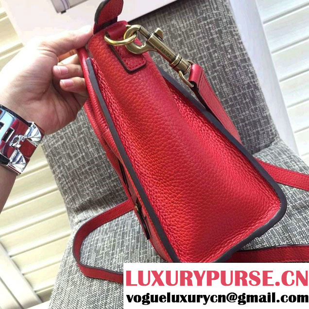 Celine Luggage Nano Tote Bag in Original Grained Leather Red/Gold 2016
