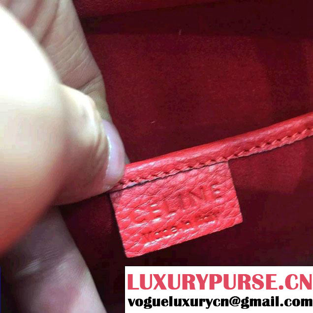 Celine Luggage Nano Tote Bag in Original Grained Leather Red/Gold 2016