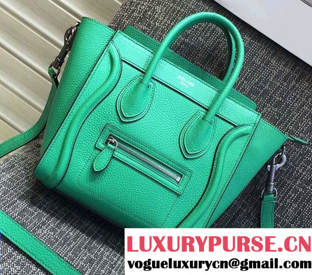 Celine Luggage Nano Tote Bag in Original Grained Leather Green 2016