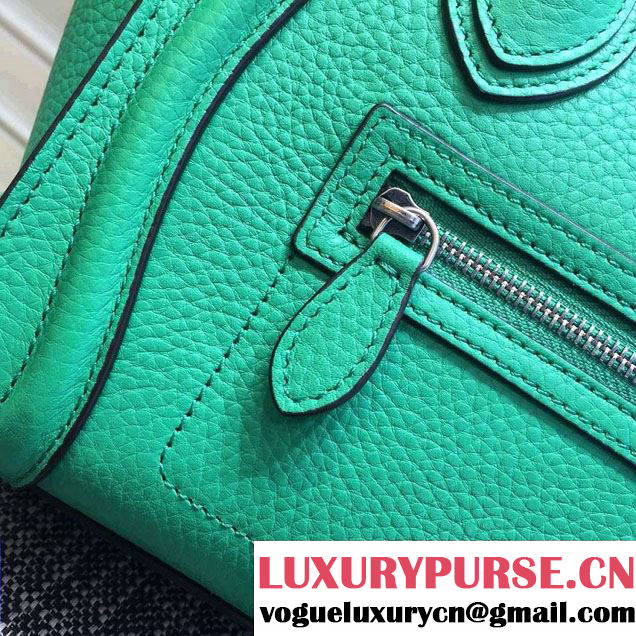 Celine Luggage Nano Tote Bag in Original Grained Leather Green 2016