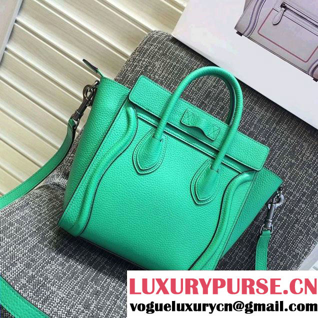 Celine Luggage Nano Tote Bag in Original Grained Leather Green 2016