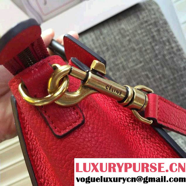 Celine Luggage Nano Tote Bag in Original Grained Leather Red/Olive Green 2016