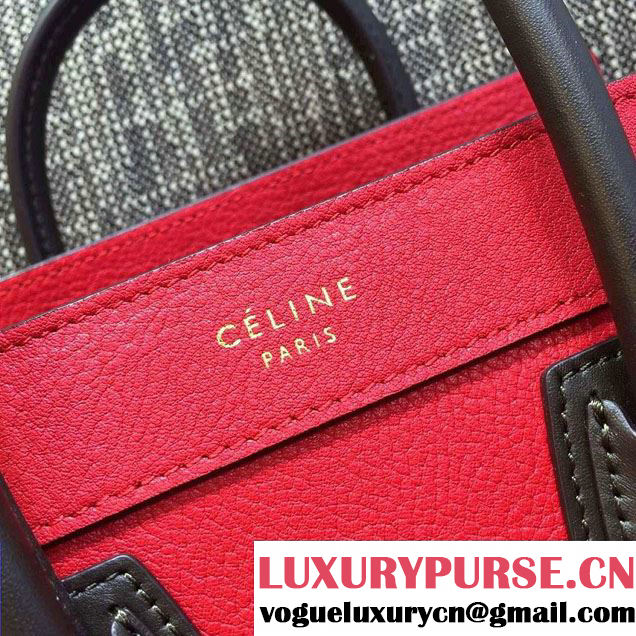 Celine Luggage Nano Tote Bag in Original Grained Leather Red/Olive Green 2016