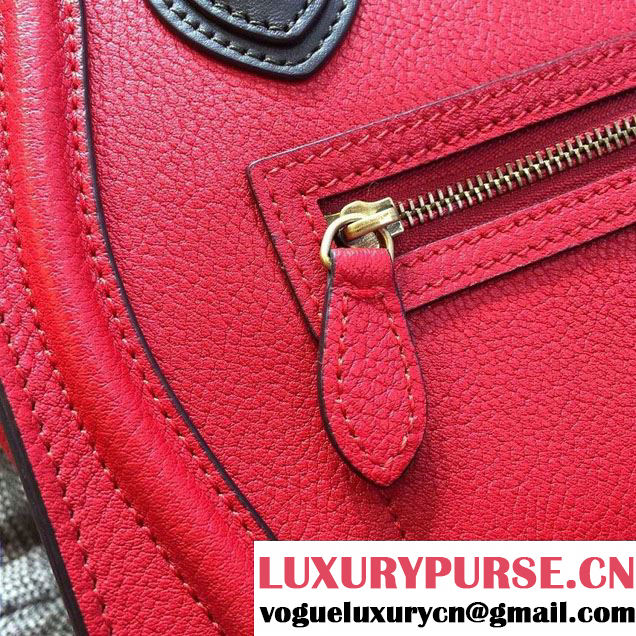 Celine Luggage Nano Tote Bag in Original Grained Leather Red/Olive Green 2016