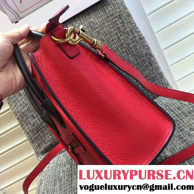 Celine Luggage Nano Tote Bag in Original Grained Leather Red/Olive Green 2016