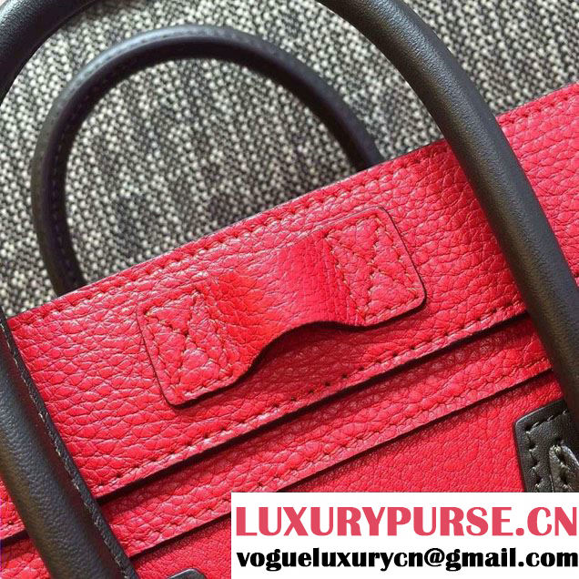 Celine Luggage Nano Tote Bag in Original Grained Leather Red/Olive Green 2016