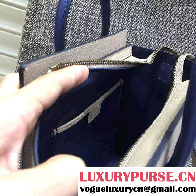Celine Luggage Nano Tote Bag in Original Grained Leather Beige/Royal Blue 2016